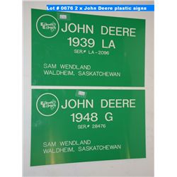 2 x John Deere plastic signs