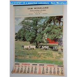13 x assorted calendars - Sam Wendland 1956-1973
