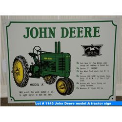 John Deere model A tractor sign