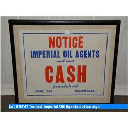 framed Imperial Oil Agents notice sign