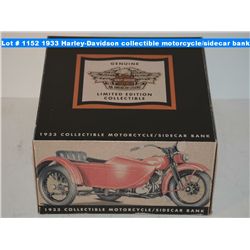 1933 Harley-Davidson collectible motorcycle/sidecar bank, limited edition