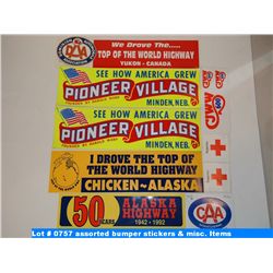 assorted bumper stickers & misc. Items