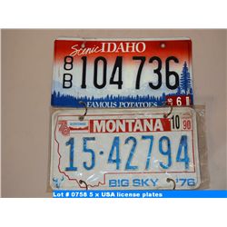 5 x USA license plates