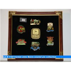 framed John Deere enamel pin collection