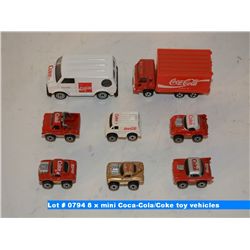 8 x mini Coca-Cola/Coke toy vehicles