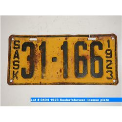 1923 Saskatchewan license plate