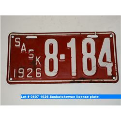 1926 Saskatchewan license plate