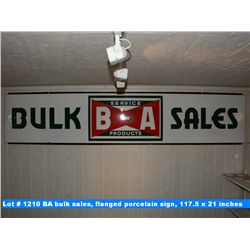 BA bulk sales, flanged porcelain sign, 117.5 x 21 inches
