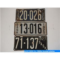 5 x 1920s license plates