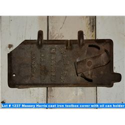 Massey Harris cast iron toolbox cover with oil can holder