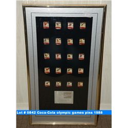 framed set of Coca-Cola XV winter olympic games pins 1988