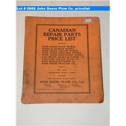 John Deere Plow Co. Canadian repair parts pricelist