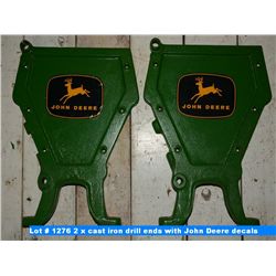2 x cast iron drill ends with John Deere decals
