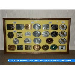 framed 26 x John Deere belt buckles 1982-1985