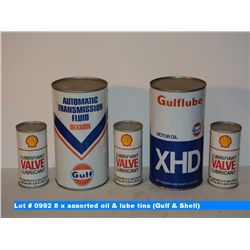 8 x assorted oil & lube tins (Gulf & Shell)
