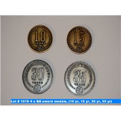 4 x BA award medals, (10 yr, 15 yr, 30 yr, 35 yr)