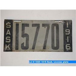 1916 Sask. License plate
