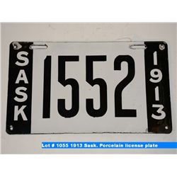 1913 Sask. Porcelain license plate