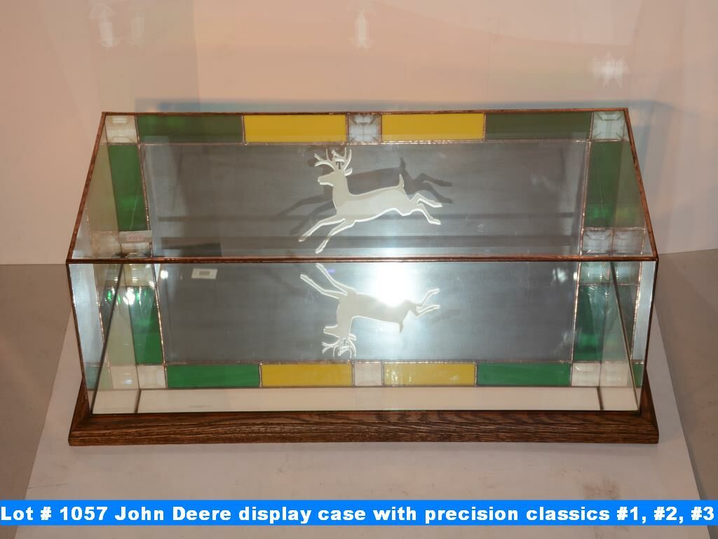 Handmade John Deere display case with precision classics 1, 2, 3