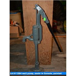 well pump, made in Canada, with wooden handle, painted