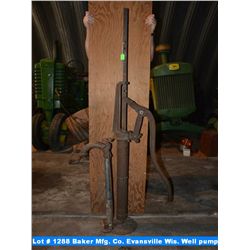 Baker Mfg. Co. Evansville Wis. Well pump with metal handle, painted, unpainted original