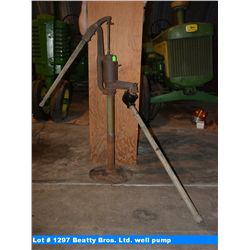 Beatty Bros. Ltd., Fergus Ontario Canada, well pump with wooden handle - unpainted original with dow