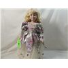 Image 3 : PORCELAIN DOLL WITH STAND SILVER FLOWER DRESS