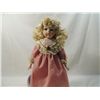 Image 3 : PORCELAIN DOLL IN MAUVE DRESS WITH STAND