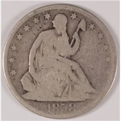 1858-O SEATED HALF DOLLAR, GOOD