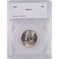 1947 WASHINGTON QUARTER, SEGS MS-65 GEM
