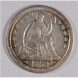 1853 SEATED HALF DIME AU-58