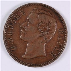 1870 SARAWAK - BORNEO HALF CENT SHARP XF/AU