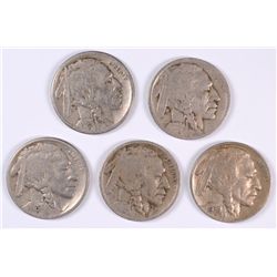 BUFFALO NICKELS 1919-D, 20-S,D, 23-S, 30-S VG-XF