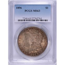 1896 MORGAN SILVER DOLLAR PCGS MS63 RAINBOW TONE