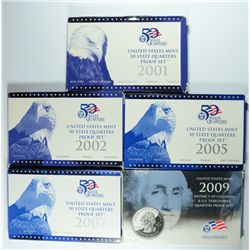 (5) US STATEHOOD QUARTER PROOF SETS (01, 02, 25, 07, 09)