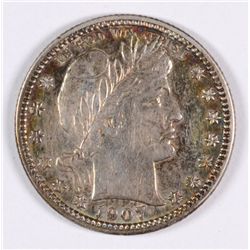 1907-D BARBER QUARTER MS-61 (NICE TONING)