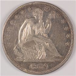 1859 SEATED HALF DOLLAR AU-50