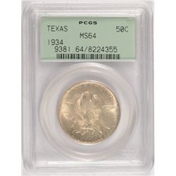 1934 TEXAS COMMEN HALF DOLLAR PCGS MS-64 OGH