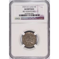 1937-D (3 LEGGED) BUFFALO NICKEL NGC AU DETAILS