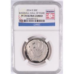 2014 U.S. MINT BASEBALL HALL OF FAME COMMEM. HALF DOLLAR, NGC PF-70 ULTRA CAMEO