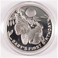 "BABY'S FIRST BIRTHDAY" 2014  ART ROUND, ONE OUNCE .999 SILVER  CAPSULE/BOX