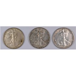 LOT OF ( 3 ) WALKING LIBERTY HALF DOLLAR, XF/AU