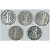Image 1 : LOT OF ( 5 ) WALKING LIBERTY HALF DOLLARS, VF TO AU