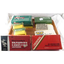 TRAY LOT OF AMMO INCLUDES 30-30, 45, 38SP, 308 CAL
