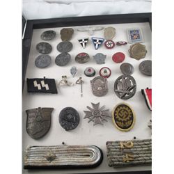 LARGE LOT OF NAZI MEDALS, PINS, BADGES, EPAULETS