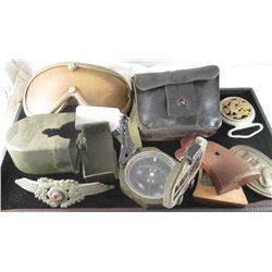 TRAY OF ASSORTED US & NAZI ITEMS W/GRIPS, BUCKLES