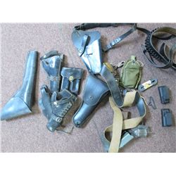 MILK CRATE FULL OF HOLSTERS & MAG POUCHES, BELTS