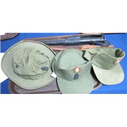 LOT OF 2 ARMY DUTY CAPS & BOONIE HAT & NIGHTSTICKS