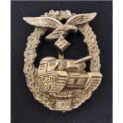 NAZI GERMAN LUFTWAFFE 100 TANK ASSAULT BADGE