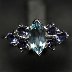 STERLING SILVER IOLITE & TOPAZ RING - SZ. 7.5